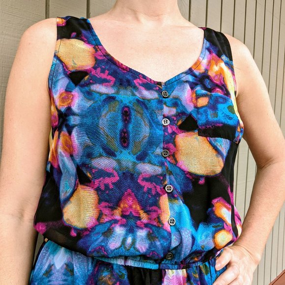 Mossimo Floral Tie-Dye Shirt Dress, Hi-Lo, Sz. XS - Picture 4 of 5